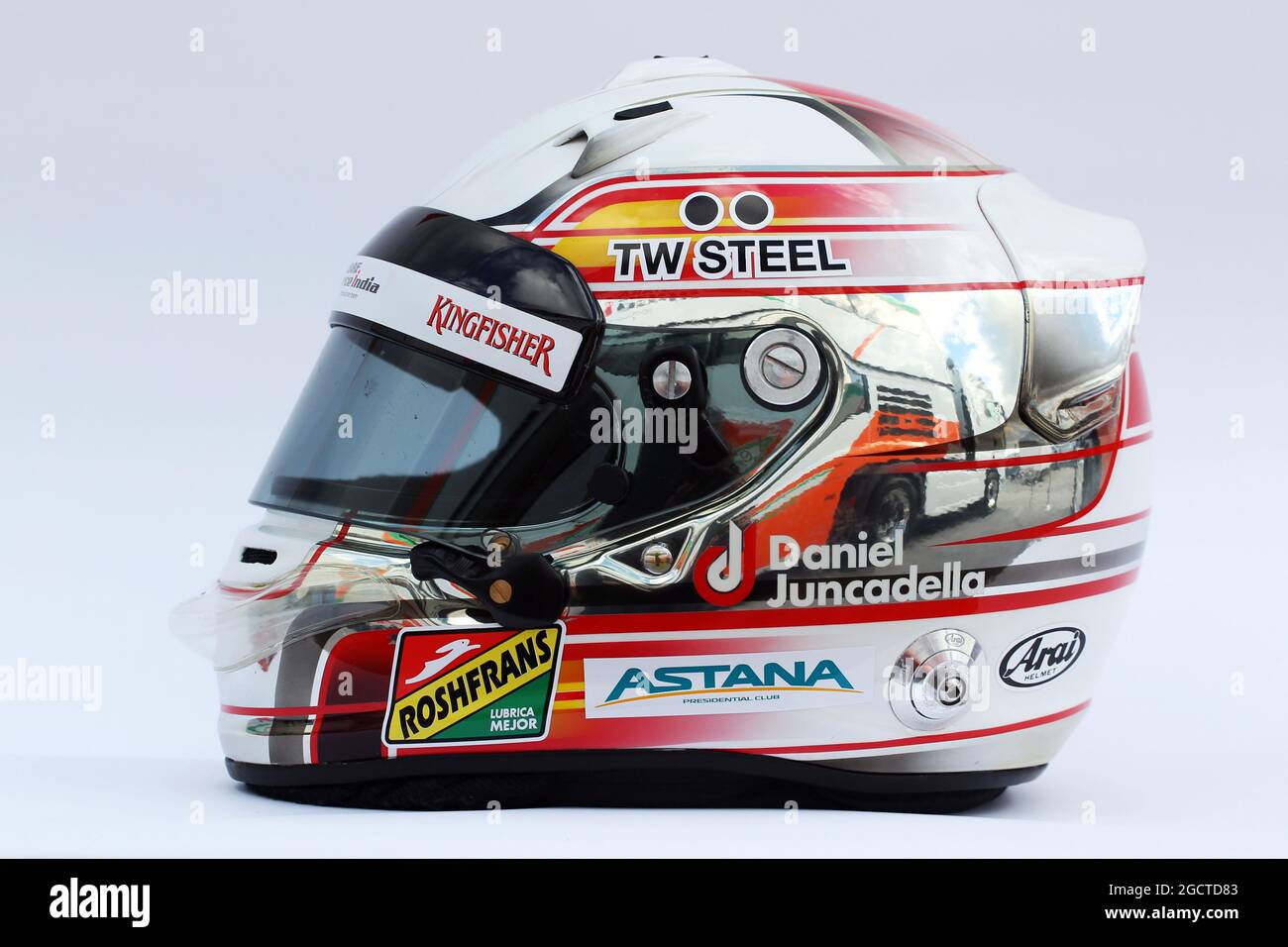 Il casco di Daniel Juncadella (ESP) Sahara Force India F1 Team Test e pilota di riserva. Test di Formula uno, giorno due, mercoledì 29 gennaio 2014. Jerez, Spagna. Foto Stock