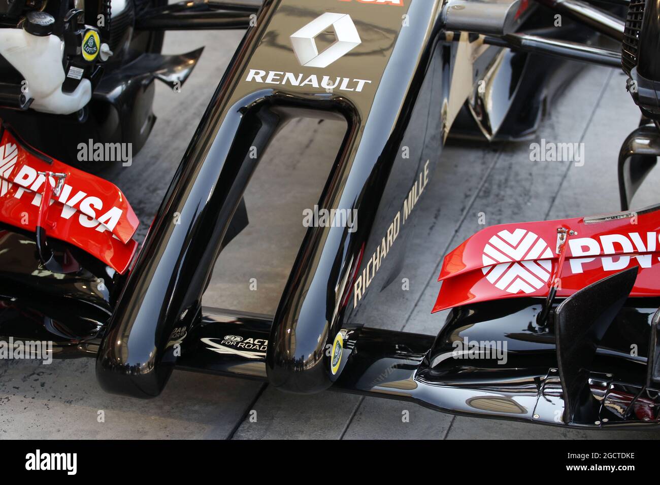 Lotus F1 E22 dettaglio del nosecone. Formula uno Test, Bahrain Test One, Day One, mercoledì 19 febbraio 2014. Sakhir, Bahrein. Foto Stock