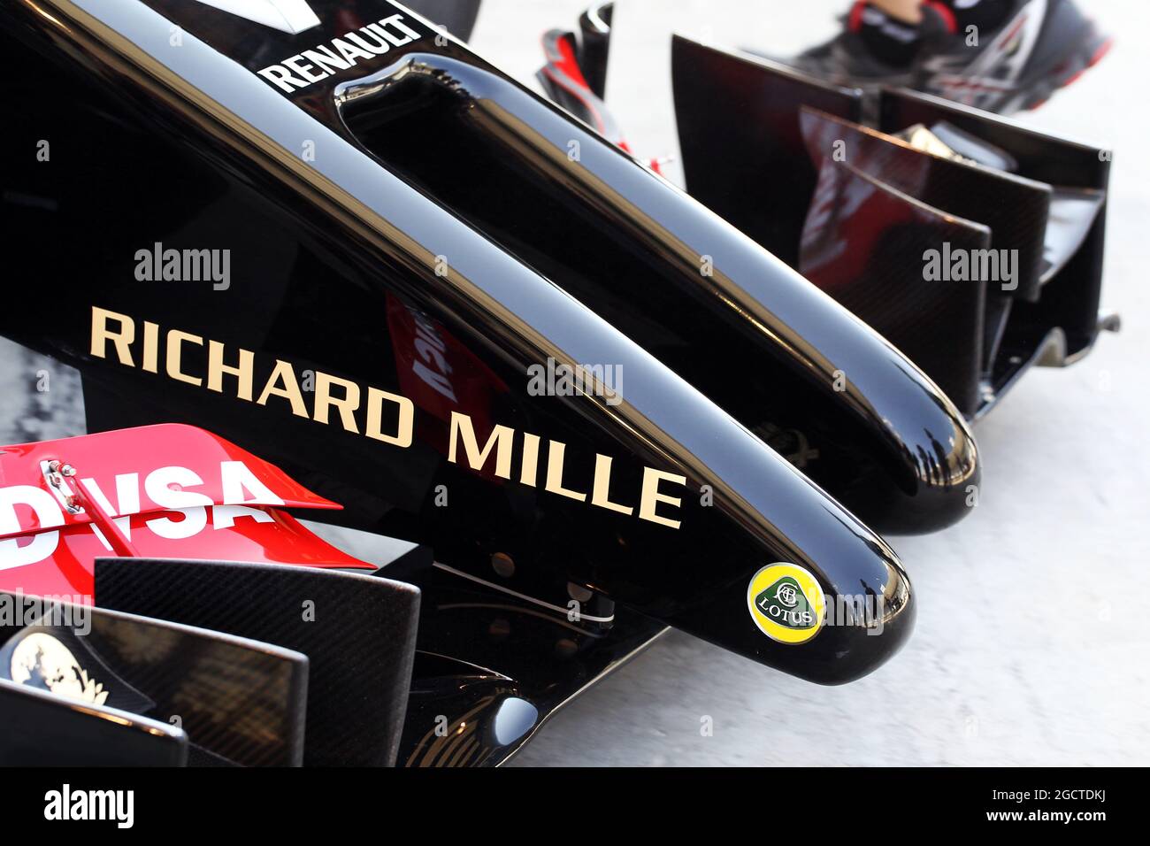Lotus F1 E22 dettaglio del nosecone. Formula uno Test, Bahrain Test One, Day One, mercoledì 19 febbraio 2014. Sakhir, Bahrein. Foto Stock