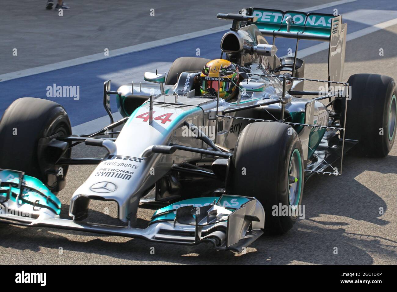 Lewis Hamilton (GBR) Mercedes AMG F1 W05 sensore di marcia. Formula uno Test, Bahrain Test One, Day One, mercoledì 19 febbraio 2014. Sakhir, Bahrein. Foto Stock