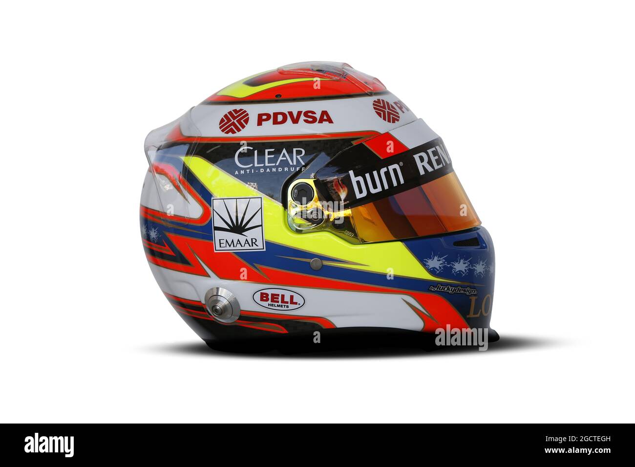 Il casco del Pastor Maldonado (VEN) Lotus F1 Team. Formula uno Test, Bahrain Test due, Day Four, Domenica 2 Marzo 2014. Sakhir, Bahrein. Foto Stock