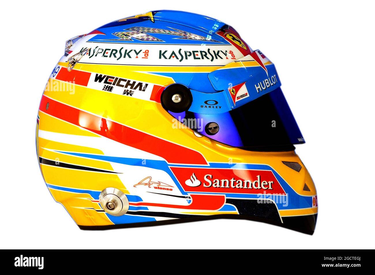 Il casco di Fernando Alonso (ESP) Ferrari. Formula uno Test, Bahrain Test due, Day Four, Domenica 2 Marzo 2014. Sakhir, Bahrein. Foto Stock