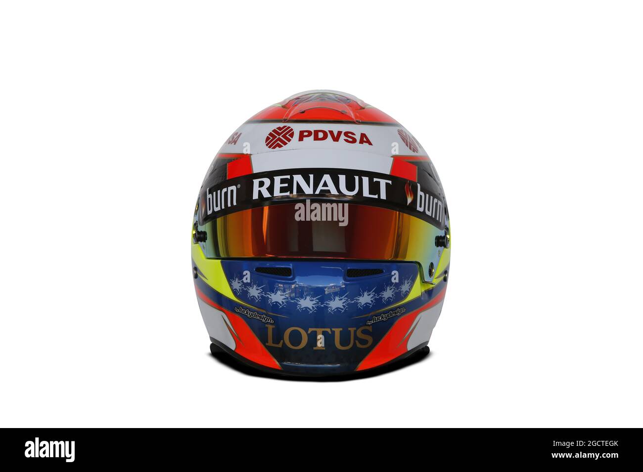 Il casco del Pastor Maldonado (VEN) Lotus F1 Team. Formula uno Test, Bahrain Test due, Day Four, Domenica 2 Marzo 2014. Sakhir, Bahrein. Foto Stock