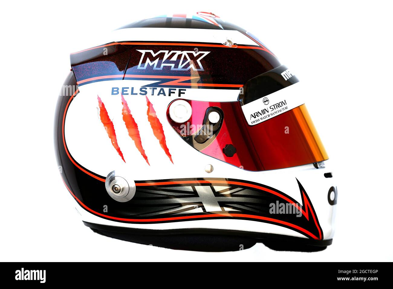 Il casco di Max Chilton (GBR) Marussia F1 Team. Formula uno Test, Bahrain Test One, Day One, mercoledì 19 febbraio 2014. Sakhir, Bahrein. Foto Stock