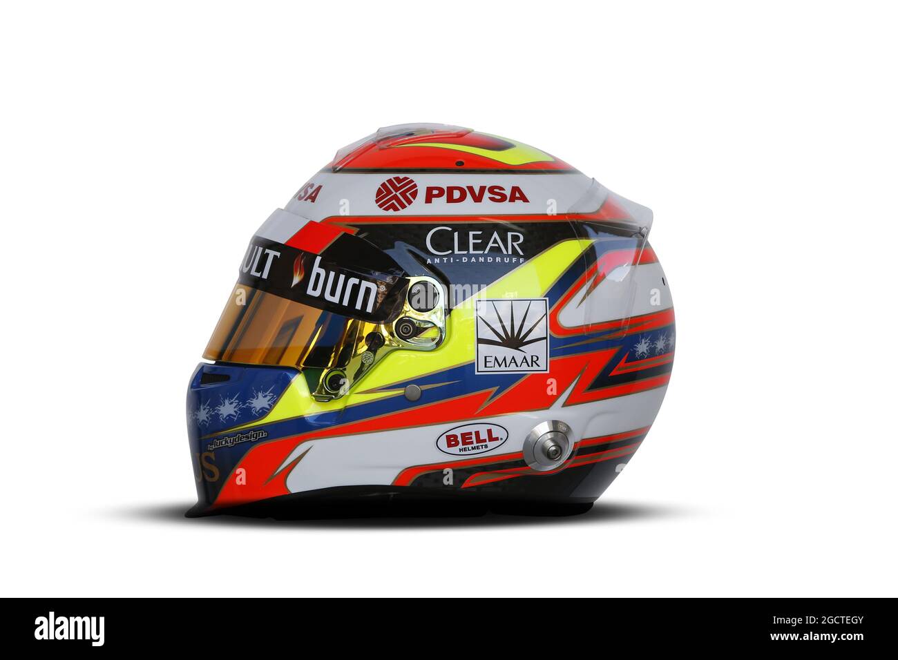 Il casco del Pastor Maldonado (VEN) Lotus F1 Team. Formula uno Test, Bahrain Test due, Day Four, Domenica 2 Marzo 2014. Sakhir, Bahrein. Foto Stock