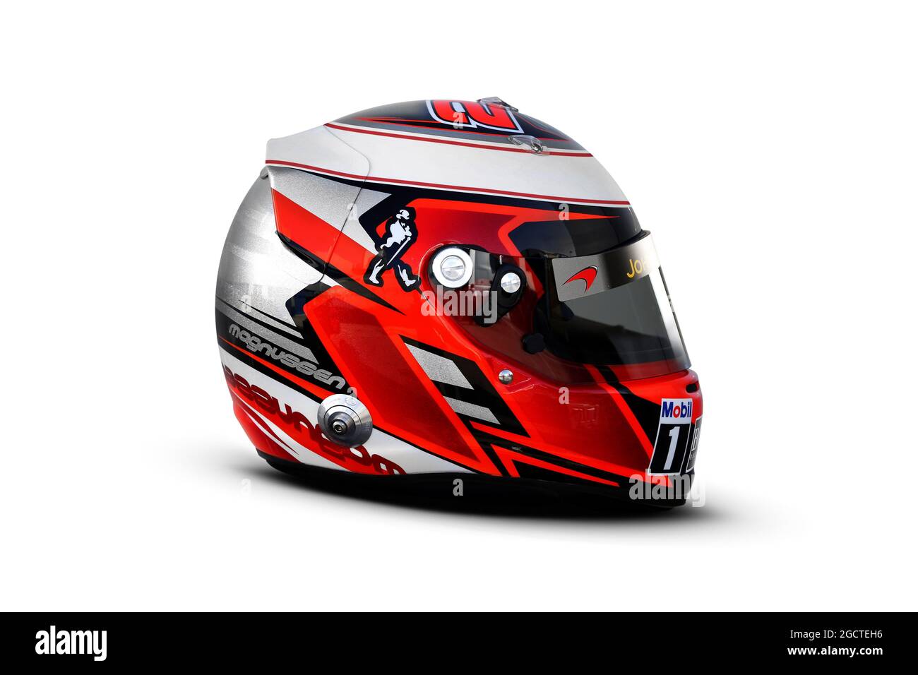 Il casco di Kevin Magnussen (DEN) McLaren. Test di Formula uno, Test Bahrain uno, giorno quattro, sabato 22 febbraio 2014. Sakhir, Bahrein. Foto Stock