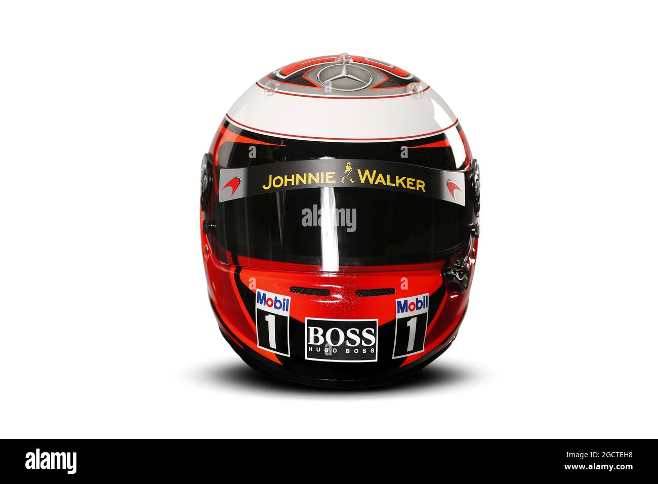 Il casco di Kevin Magnussen (DEN) McLaren. Test di Formula uno, Test Bahrain uno, giorno quattro, sabato 22 febbraio 2014. Sakhir, Bahrein. Foto Stock