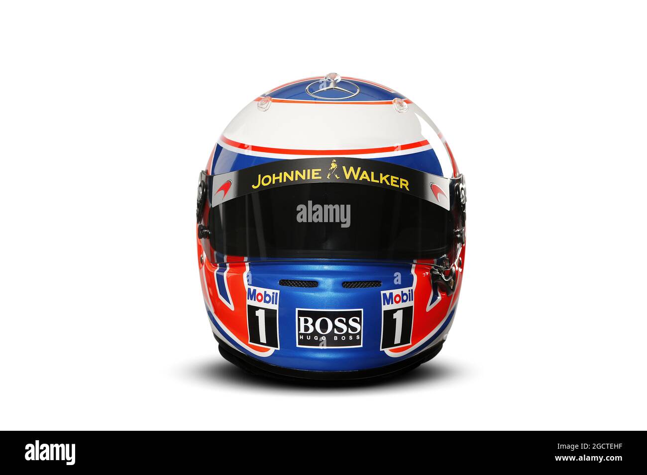 Il casco di Jenson Button (GBR) McLaren. Test di Formula uno, Test Bahrain uno, giorno quattro, sabato 22 febbraio 2014. Sakhir, Bahrein. Foto Stock