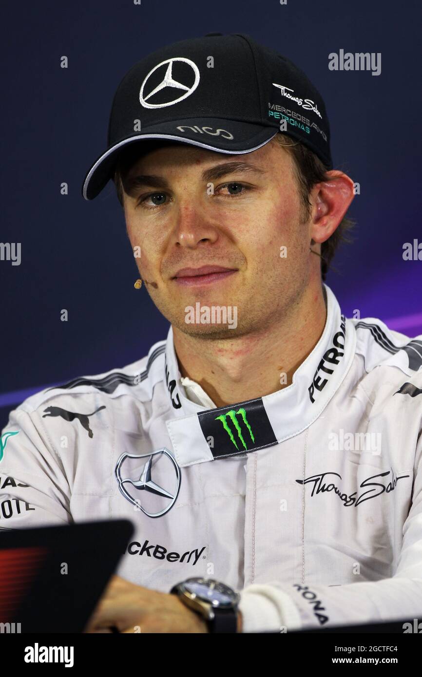 Il vincitore della gara Nico Rosberg (GER) Mercedes AMG F1 alla conferenza stampa della FIA. Gran Premio d'Australia, domenica 16 marzo 2014. Albert Park, Melbourne, Australia. Foto Stock