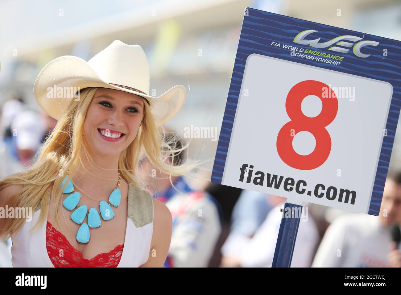 Griglia ragazza. Campionato mondiale FIA Endurance, Rd 4, 6 ore di circuito delle Americhe. Sabato 20 settembre 2014. Austin, Texas, Stati Uniti. Foto Stock