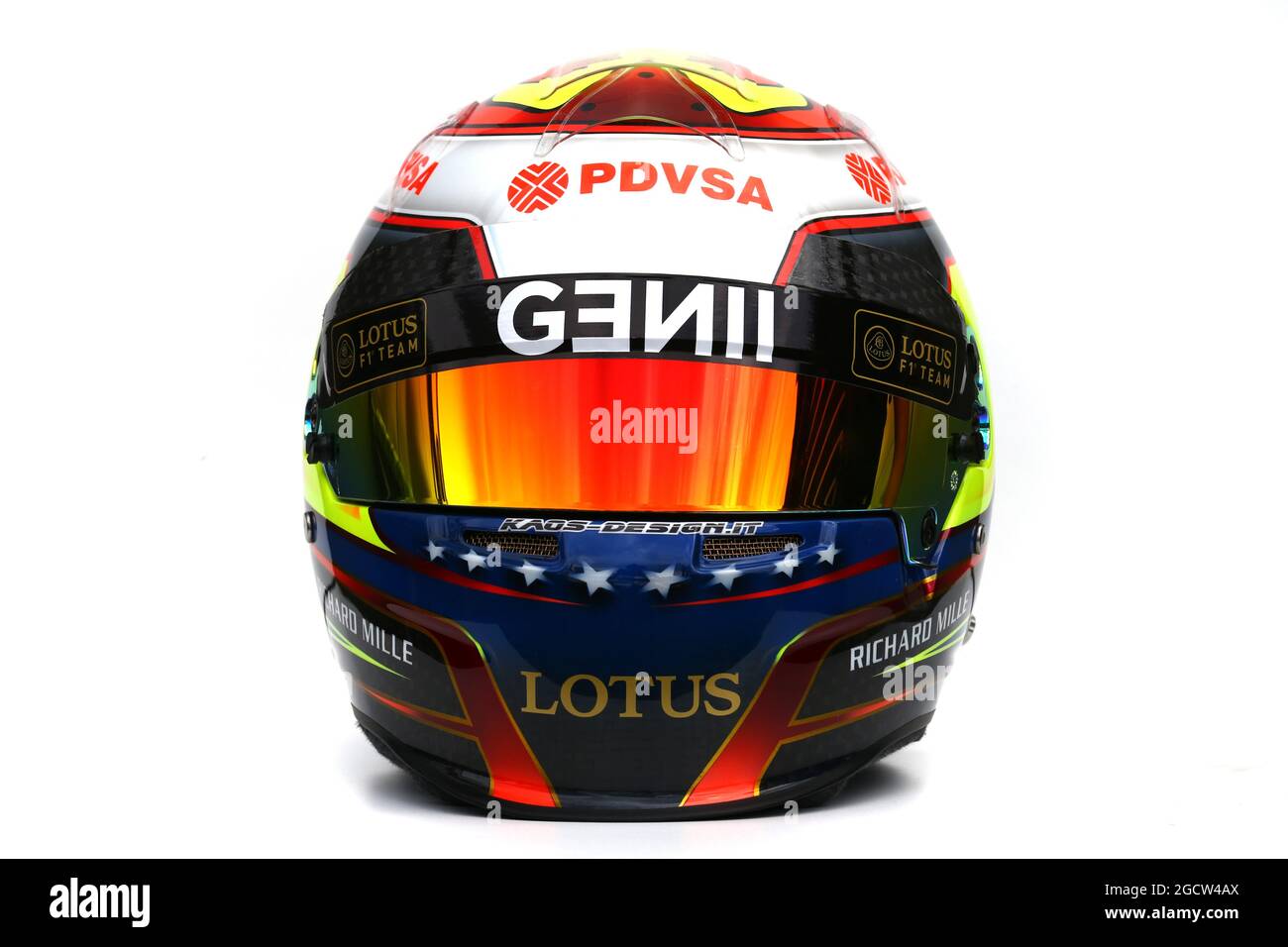 Il casco del Pastor Maldonado (VEN) Lotus F1 Team. Gran Premio d'Australia, giovedì 12 marzo 2015. Albert Park, Melbourne, Australia. Foto Stock