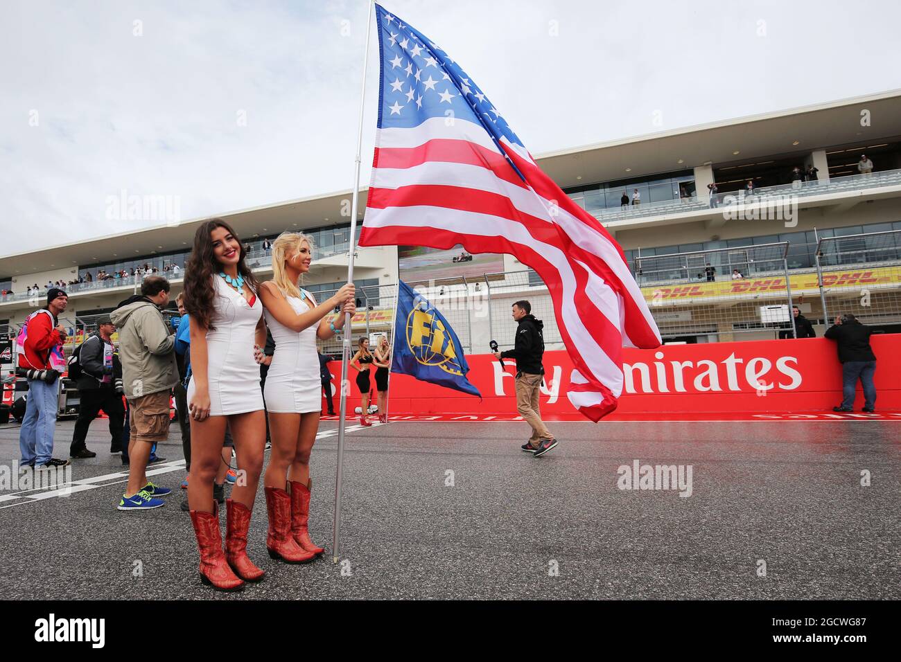 Ragazza griglia. Gran Premio degli Stati Uniti, domenica 25 novembre 2015. Circuito delle Americhe, Austin, Texas, USA. Foto Stock
