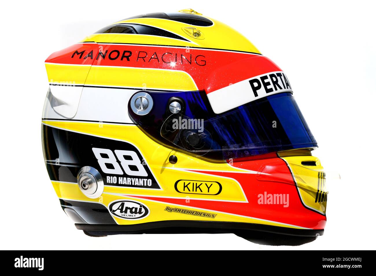 Il casco del Rio Haryanto (IDN) Manor Racing. Gran Premio d'Australia, giovedì 17 marzo 2016. Albert Park, Melbourne, Australia. Foto Stock