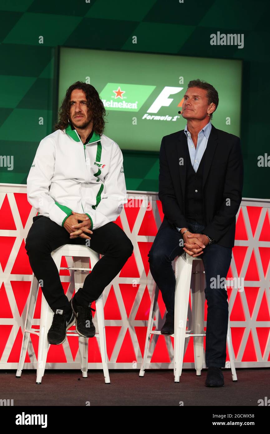 Da L a R): Carles Puyol (ESP) ex giocatore di calcio e David Coulthard  (GBR) Red Bull Racing e Scuderia Toro Advisor / Channel 4 F1 commentatore,  in occasione di un annuncio