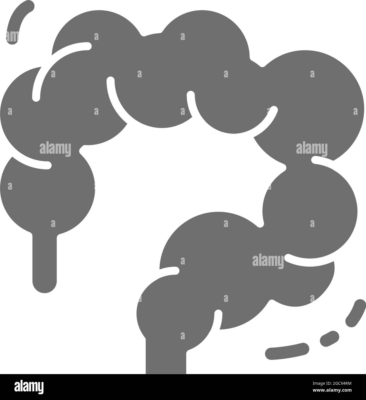 Tratto intestinale, colon, intestini, icona grigia dell'organo umano. Illustrazione Vettoriale