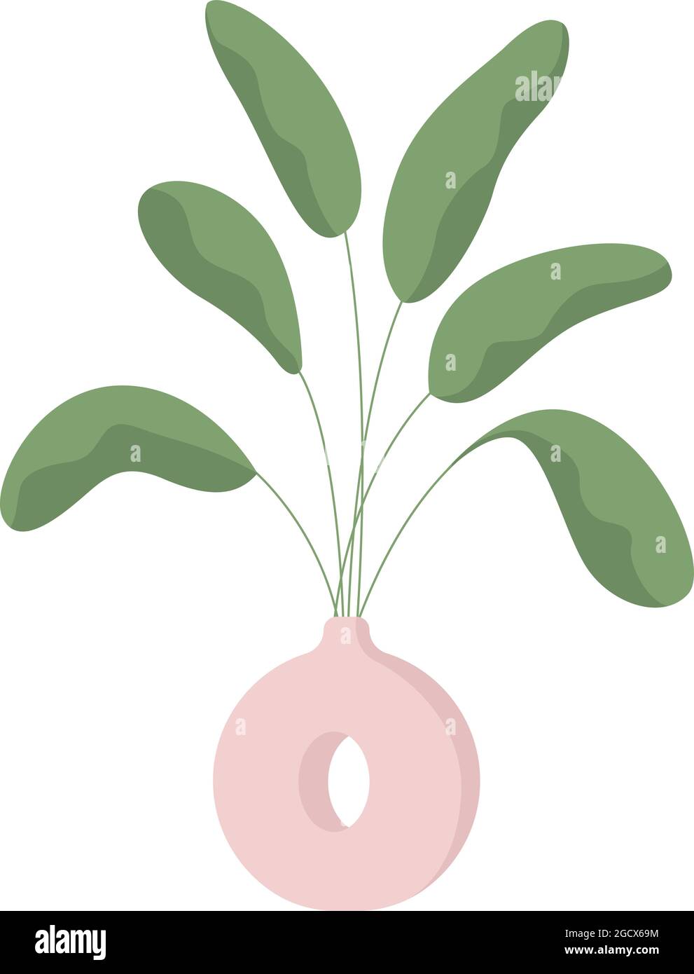 Verde in vaso insolito semi piatto colore vettore oggetto Illustrazione Vettoriale
