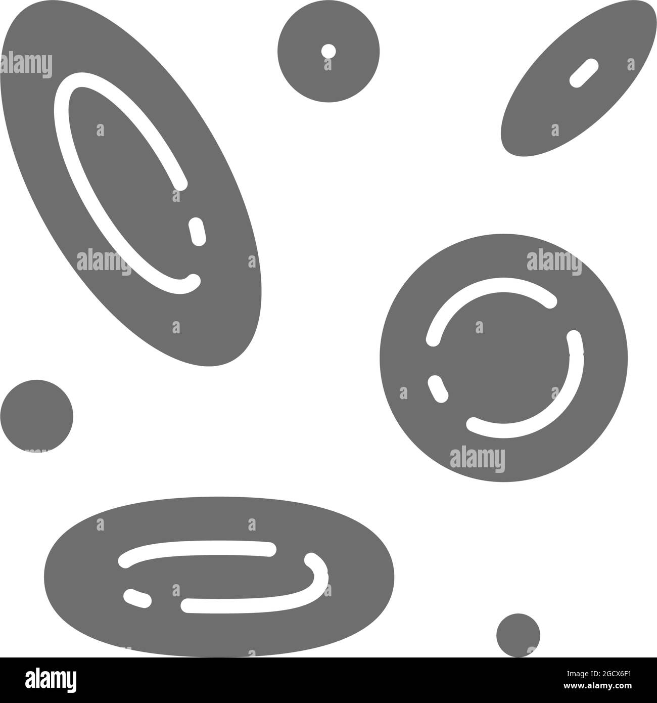 Cellule del sangue, leucociti, piastrine, globuli eritrocitari icona grigia. Illustrazione Vettoriale