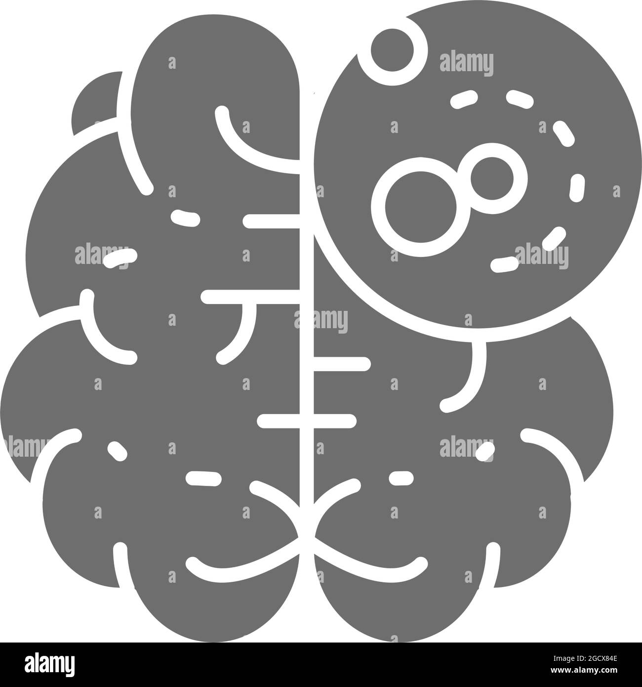 Cancro al cervello, tumore maligno, icona grigia oncologica. Illustrazione Vettoriale