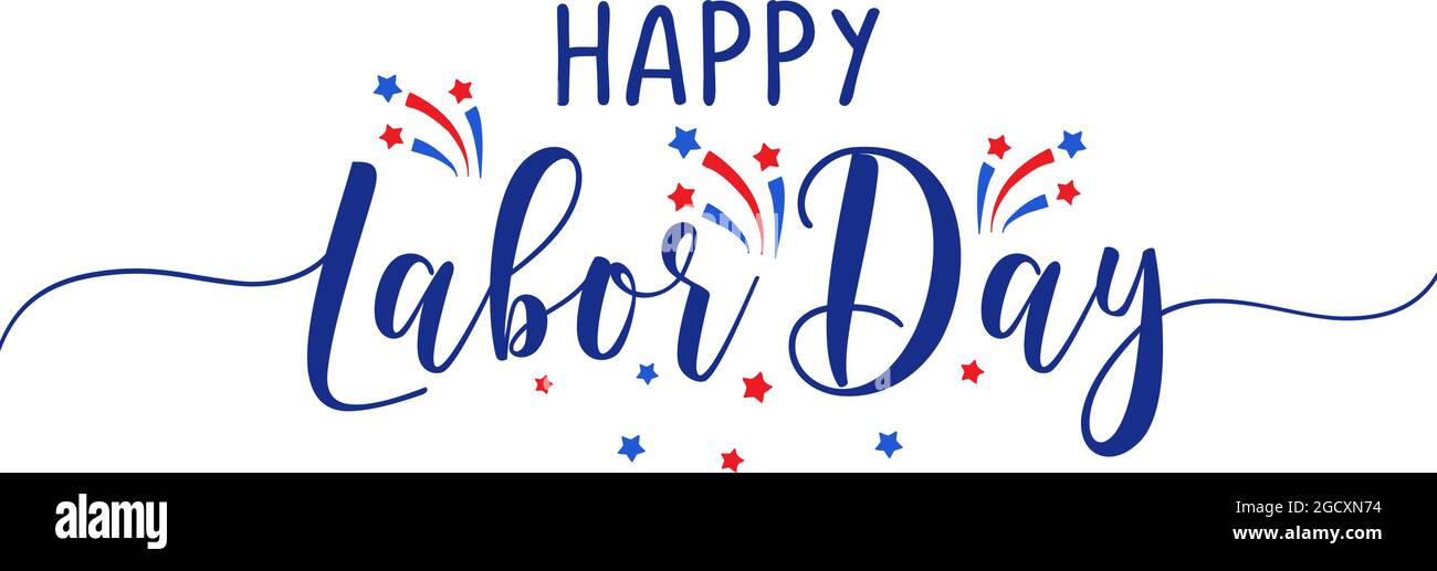 Happy Labour Day - Labor Day USA con testo motivazionale. Buono per T-shirt, primo lunedì di settembre, vacanze USA. La bandiera nazionale degli Stati Uniti colora un Illustrazione Vettoriale