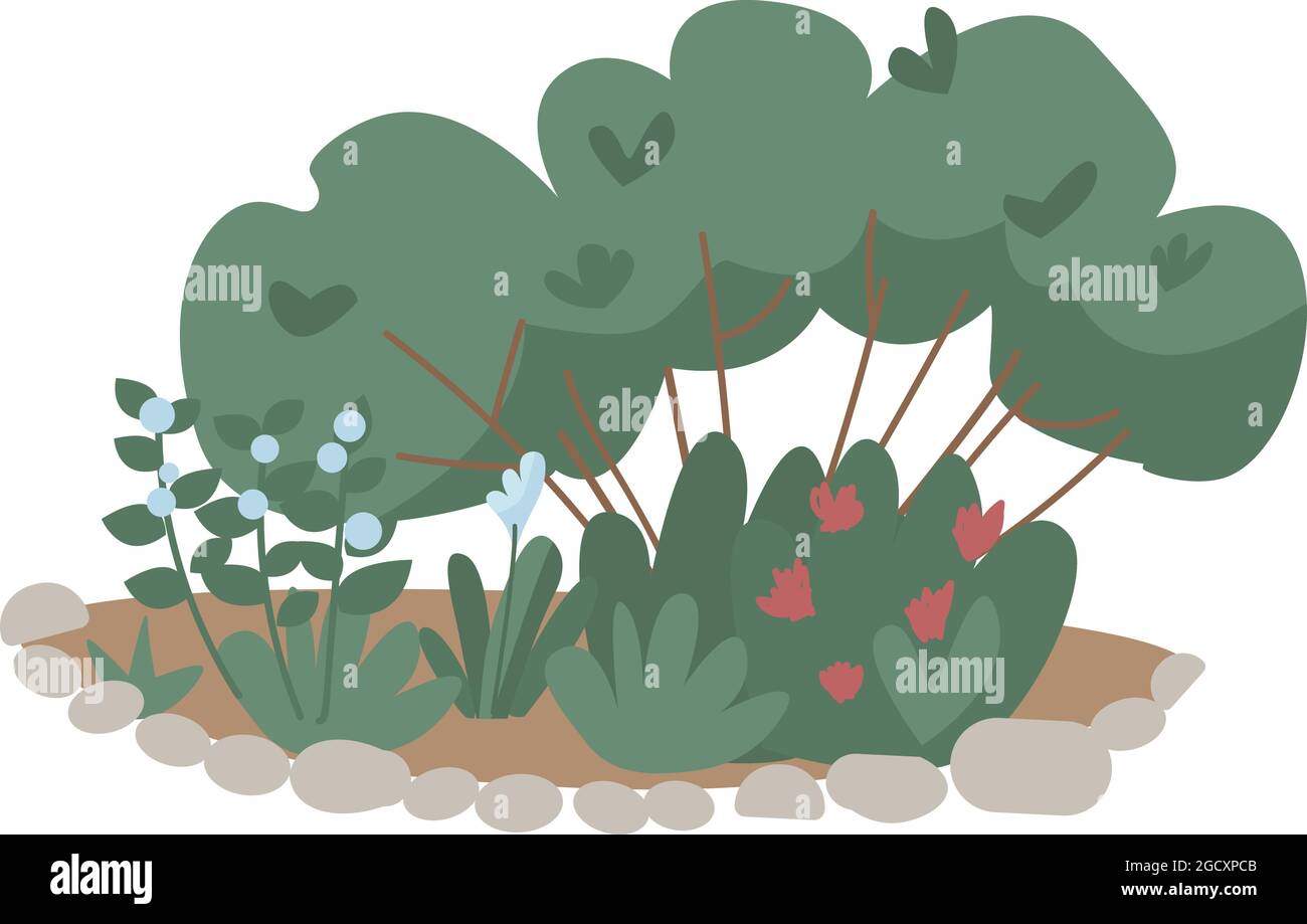 Arbusti per cortile giardino semi piatto colore vettore oggetto Illustrazione Vettoriale