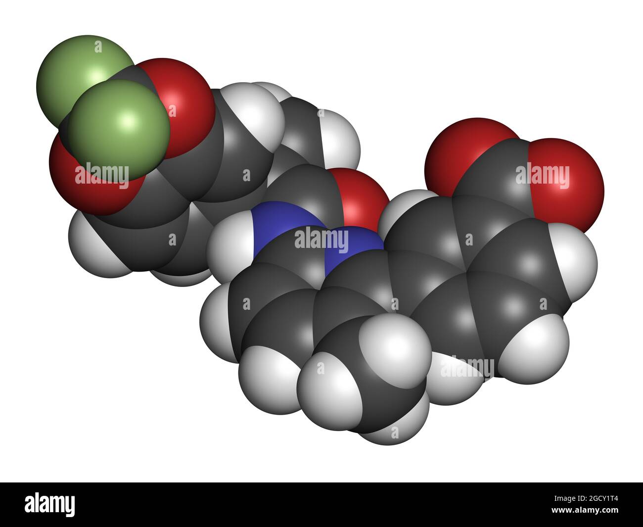 Lumacaftor molecola di farmaco di fibrosi cistica. Rendering 3D. Foto Stock