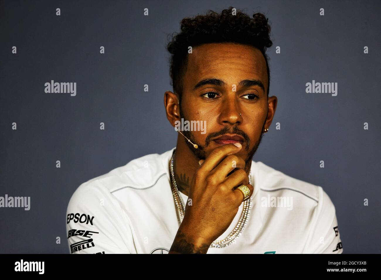 Lewis Hamilton (GBR) Mercedes AMG F1 alla conferenza stampa della FIA. Gran Premio d'Australia, giovedì 22 marzo 2018. Albert Park, Melbourne, Australia. Foto Stock