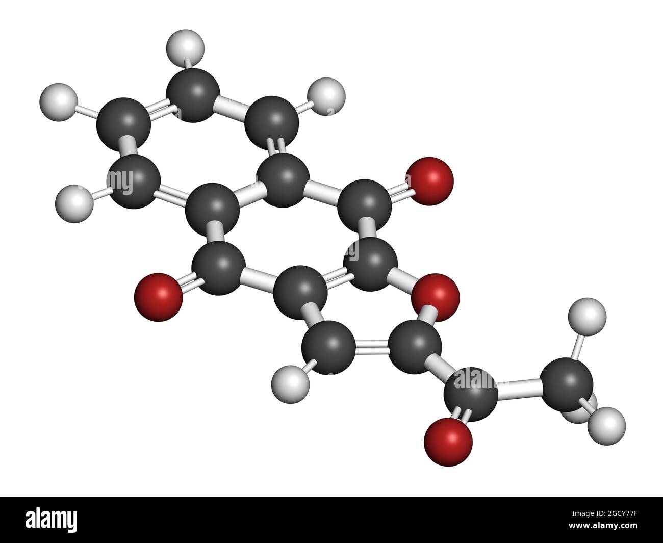 Molecola di farmaco per il cancro della Napabucasina. Rendering 3D. Foto Stock