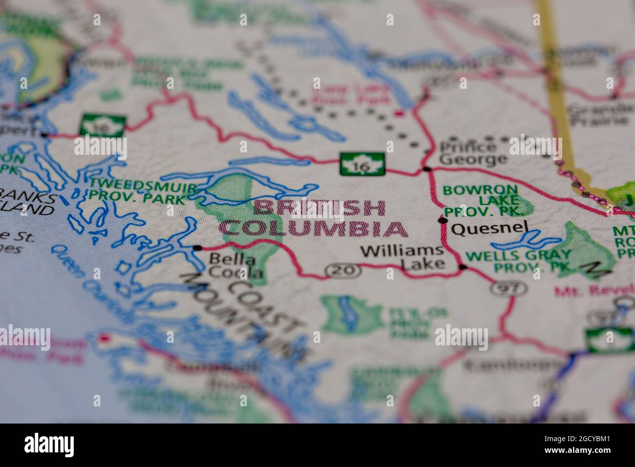 British Columbia Canada visualizzato su una mappa stradale o su una mappa geografica Foto Stock