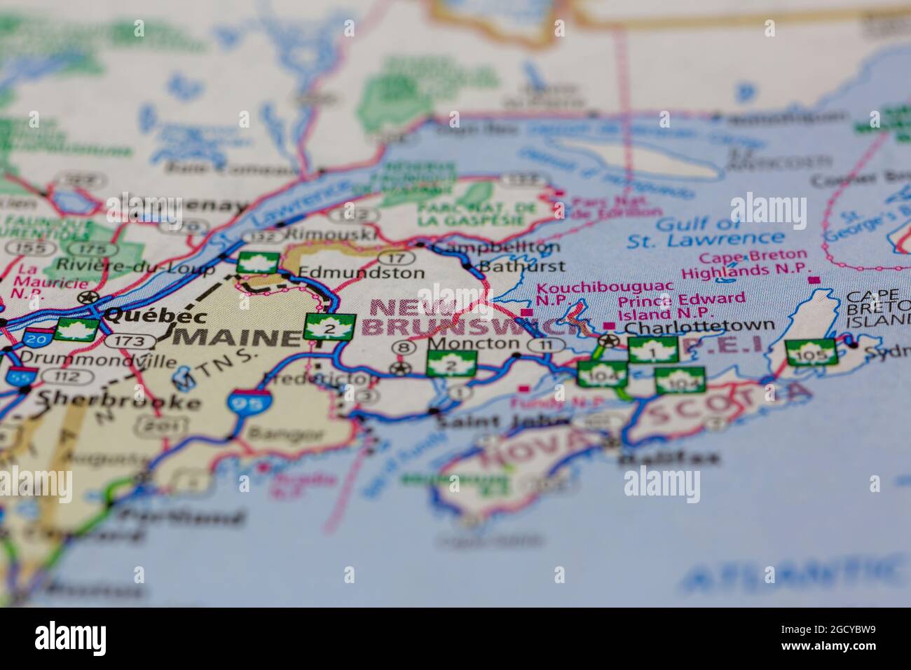 New Brunswick Canada visualizzato su una mappa stradale o su una mappa geografica Foto Stock