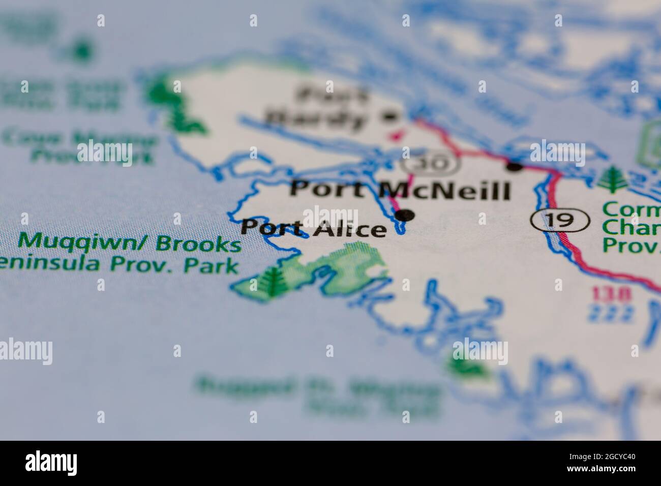 Port Alice Vancouver Island Canada visualizzato su una mappa stradale o su una mappa geografica Foto Stock