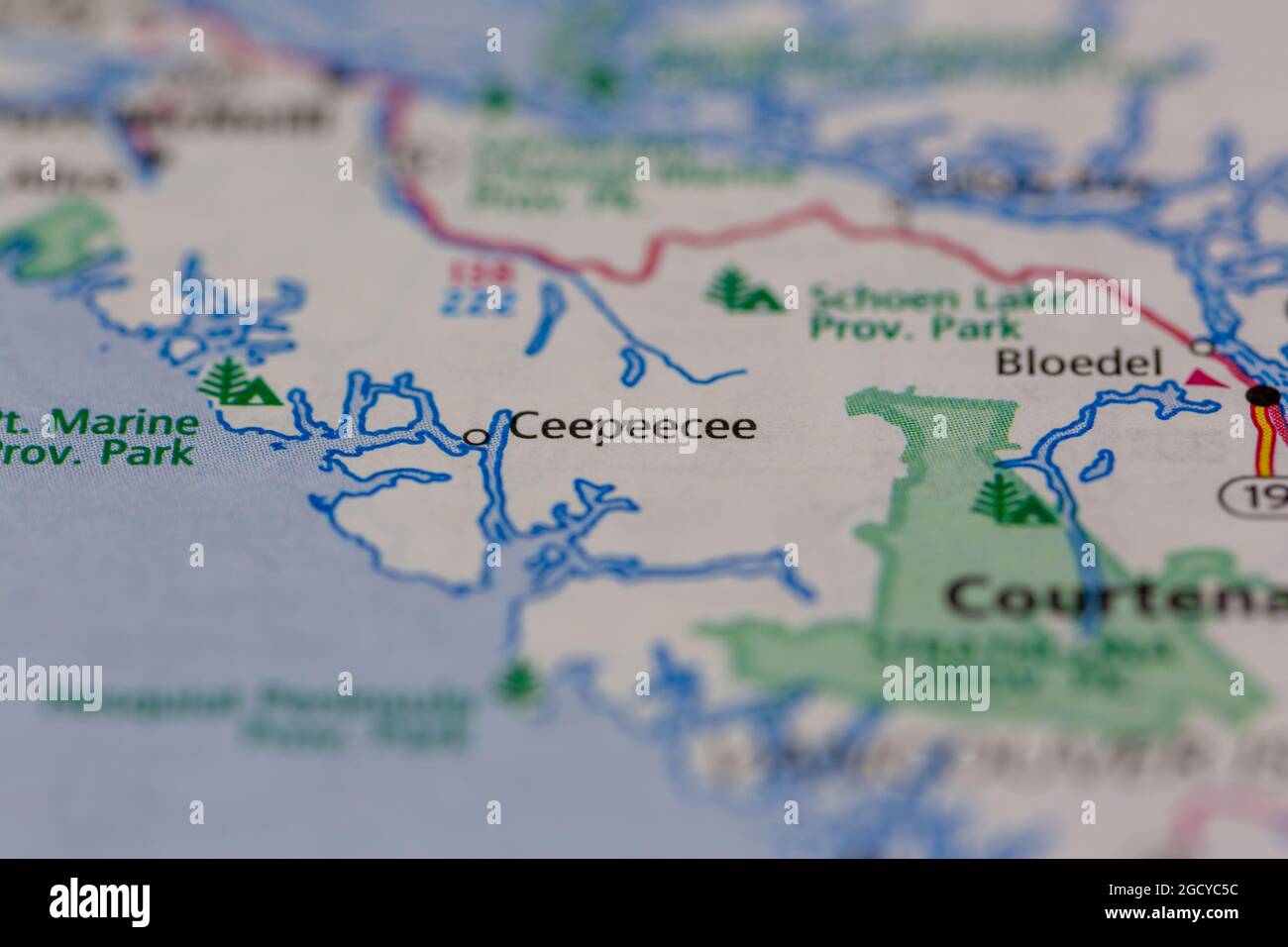 Ceepeecee Vancouver Island Canada visualizzato su una mappa stradale o su una mappa geografica Foto Stock