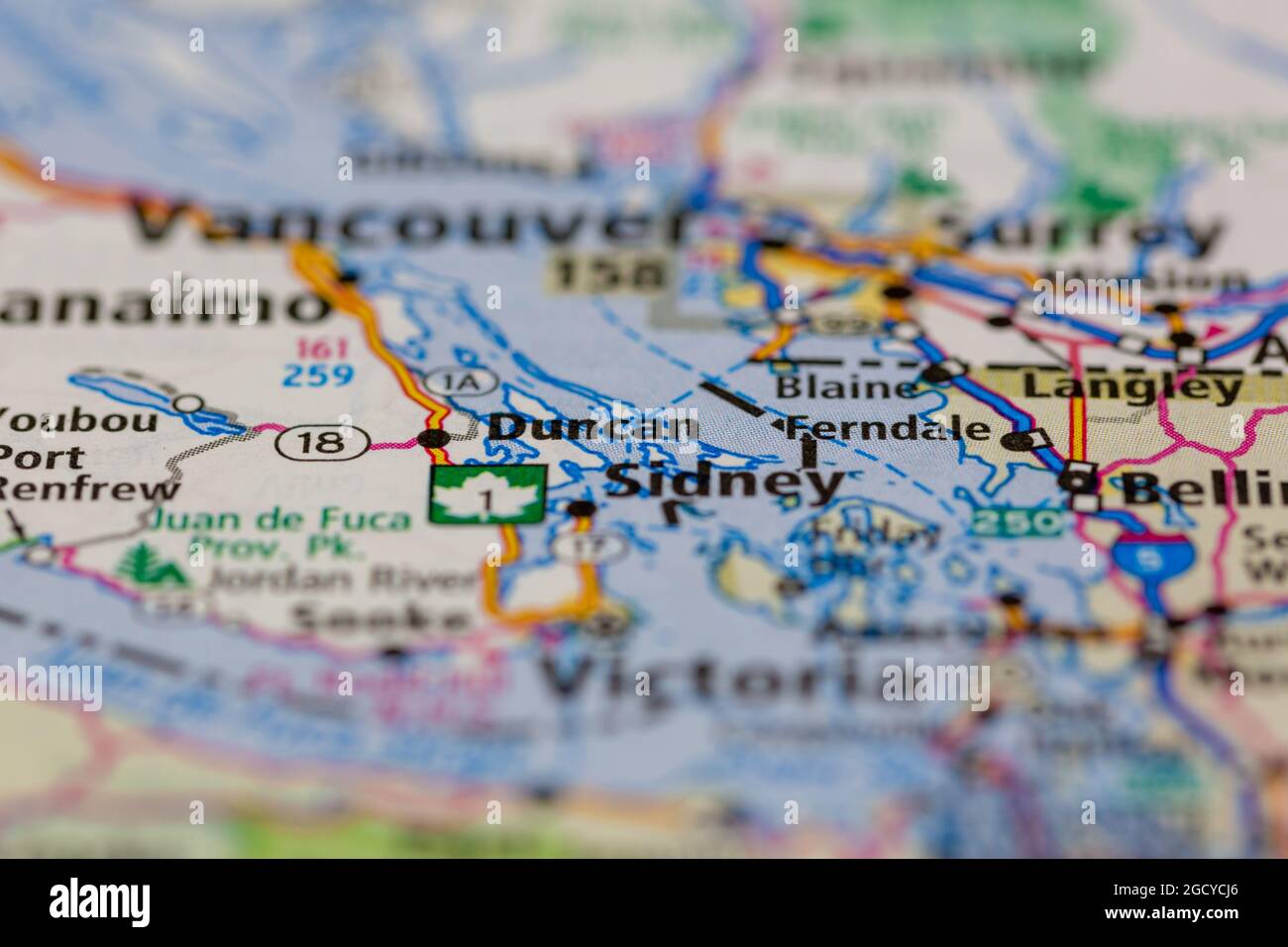 Duncan Vancouver Island Canada visualizzato su una mappa stradale o su una mappa geografica Foto Stock