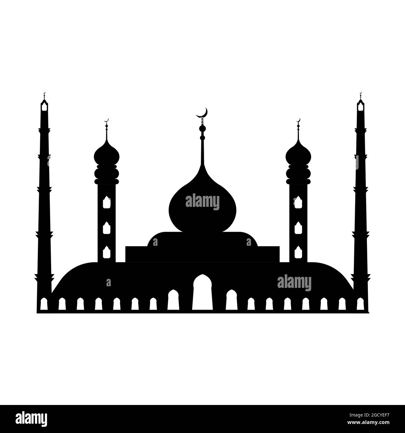 Grande moschea musulmana, un luogo di culto per Allah, icona vettore silhouette moschea segno di Islam Illustrazione Vettoriale