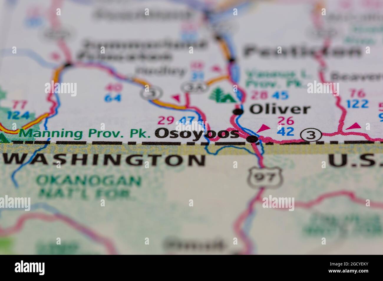 Osoyoos British Columbia Canada visualizzato su una mappa stradale o su una mappa geografica Foto Stock