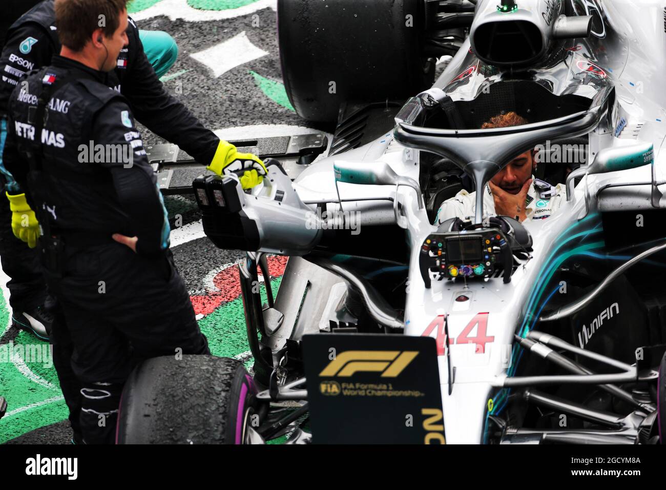 Lewis Hamilton (GBR) Mercedes AMG F1 W09 celebra la vittoria del Campionato del mondo a parc ferme. Gran Premio del Messico, domenica 28 ottobre 2018. Città del Messico, Messico. Foto Stock