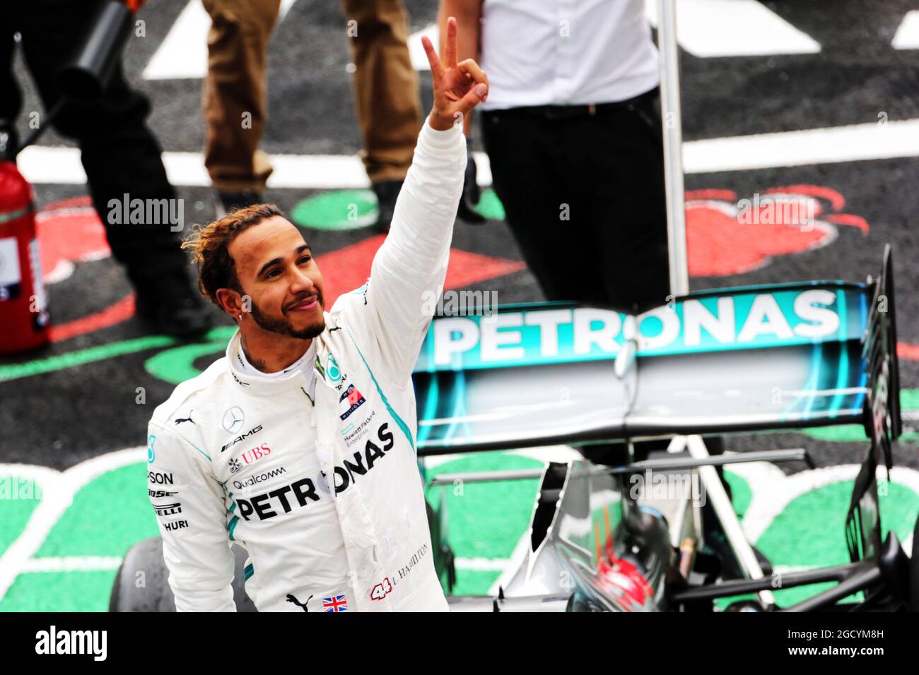 Lewis Hamilton (GBR) Mercedes AMG F1 W09 celebra la vittoria del Campionato del mondo a parc ferme. Gran Premio del Messico, domenica 28 ottobre 2018. Città del Messico, Messico. Foto Stock