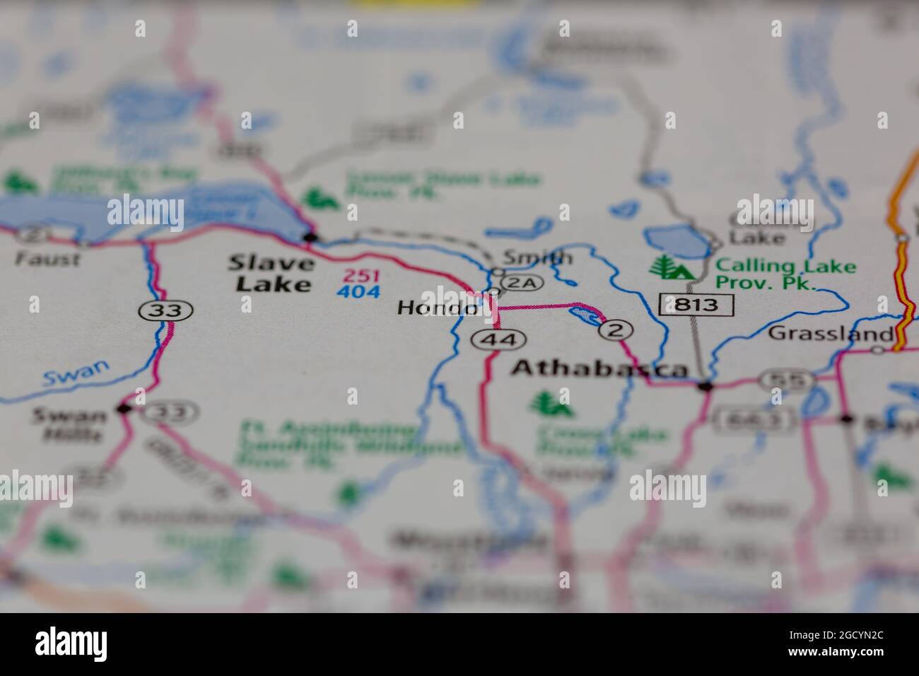 Hondo Alberta Canada mostrato su una mappa stradale o su una mappa geografica Foto Stock