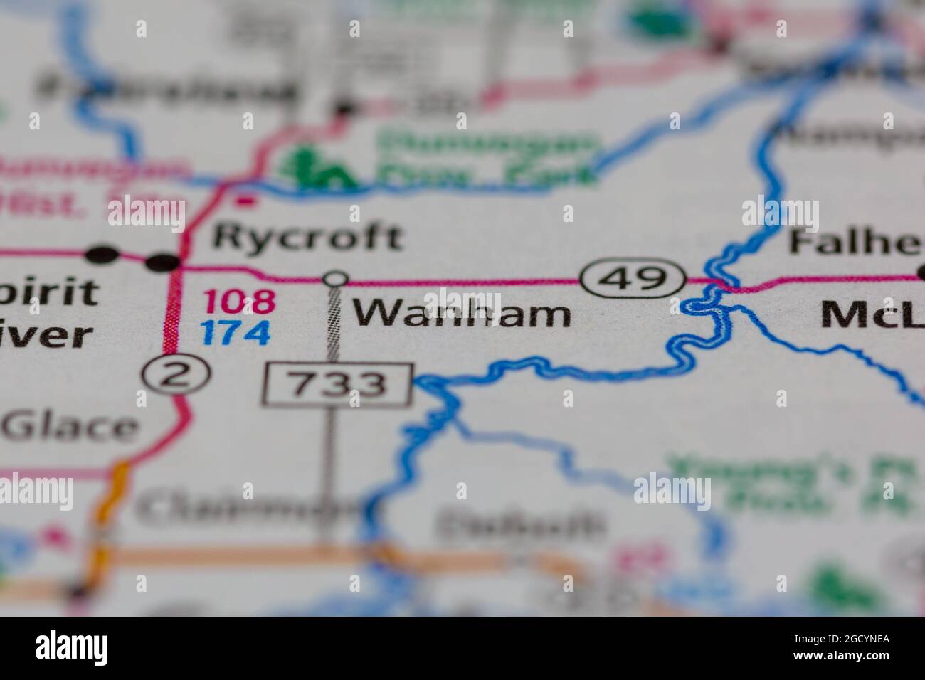 Wanham Alberta Canada mostrato su una mappa stradale o su una mappa geografica Foto Stock