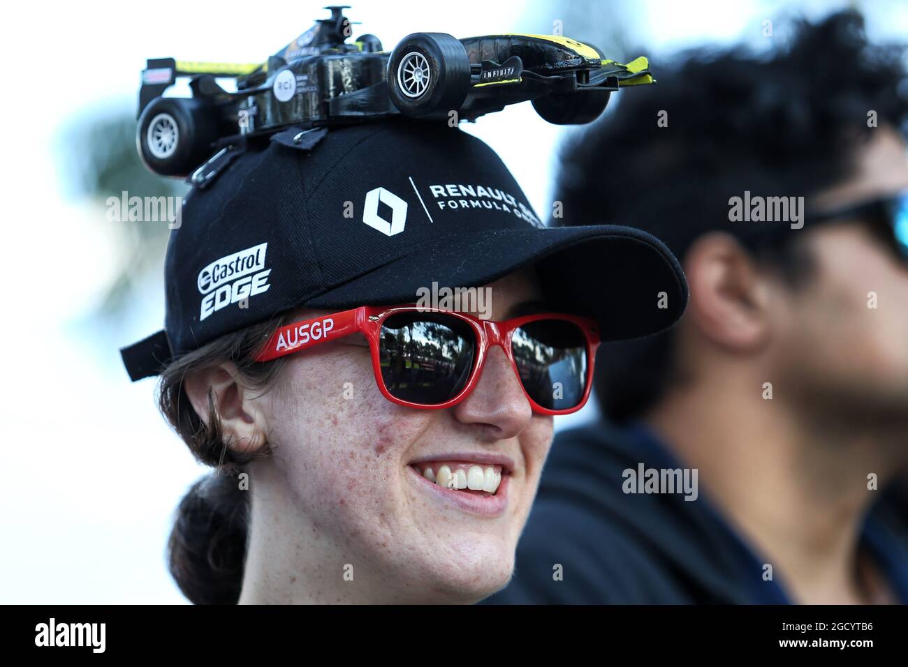 Un fan del Team Renault F1. Gran Premio d'Australia, giovedì 14 marzo 2019. Albert Park, Melbourne, Australia. Foto Stock