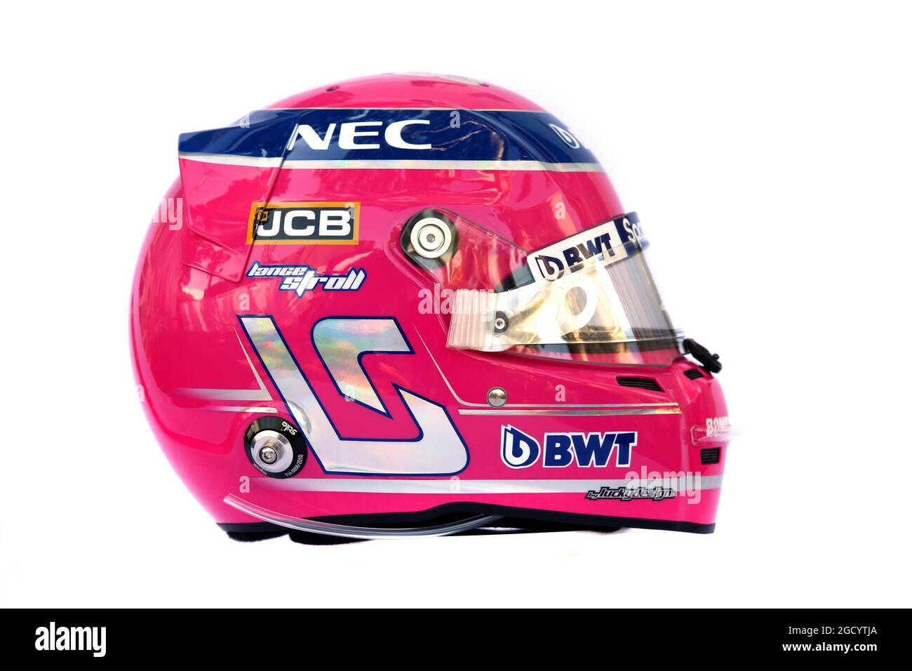 Il casco del team di Formula 1 di Lance Stroll (CDN) Racing Point. Gran Premio d'Australia, giovedì 14 marzo 2019. Albert Park, Melbourne, Australia. Foto Stock