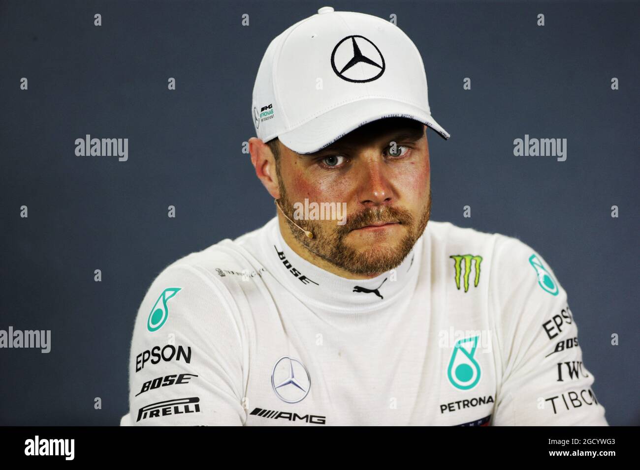 Valtteri Bottas (fin) Mercedes AMG F1 nel post gara della FIA Press Conference. Gran Premio d'Australia, domenica 17 marzo 2019. Albert Park, Melbourne, Australia. Foto Stock