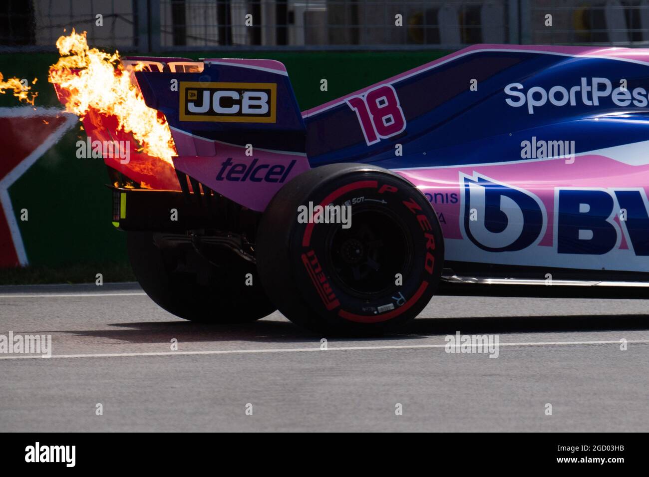 Fuoco dal Racing Point F1 Team RP19 di Lance Stroll (CDN). Gran Premio del Canada, sabato 8 giugno 2019. Montreal, Canada. Foto Stock