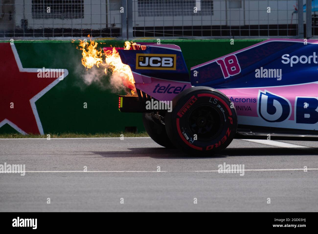 Fuoco dal Racing Point F1 Team RP19 di Lance Stroll (CDN). Gran Premio del Canada, sabato 8 giugno 2019. Montreal, Canada. Foto Stock