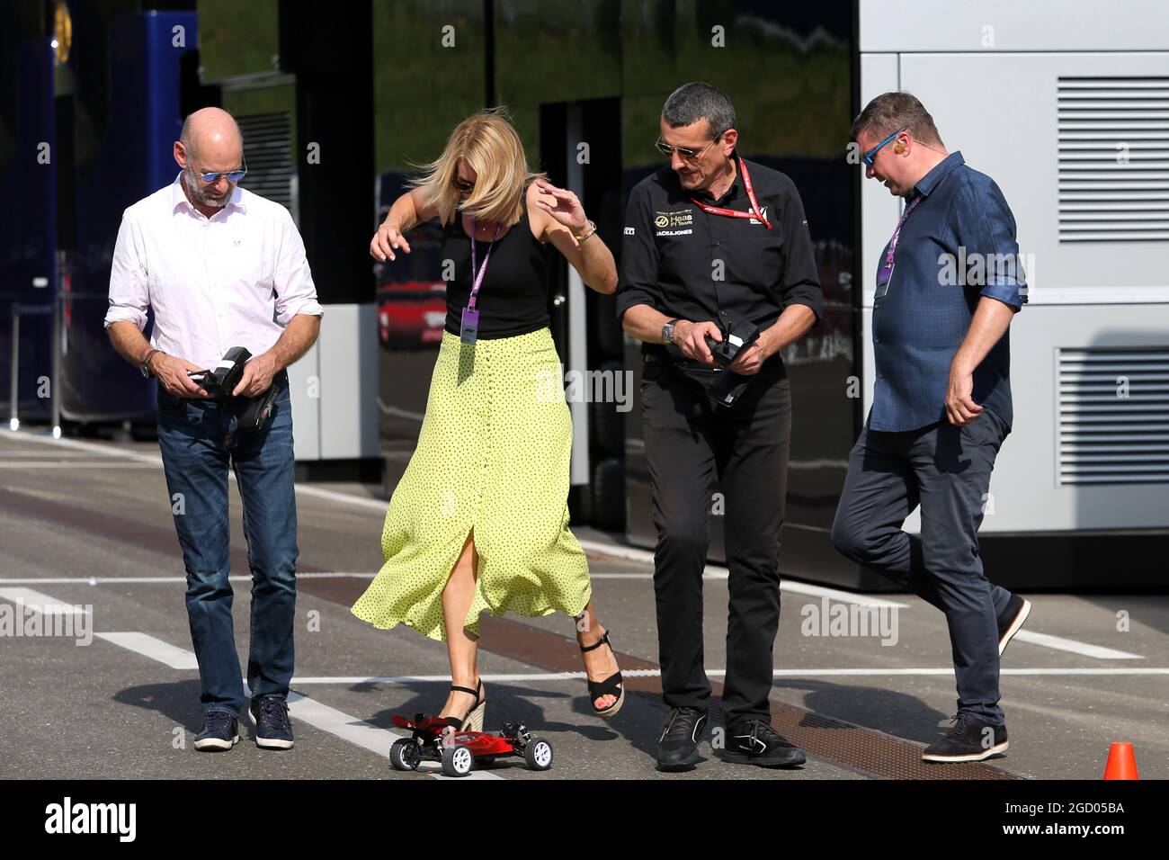 (Da L a R): Adrian Newey (GBR) Red Bull Racing Chief Technical Officer; Rachel Brookes (GBR) Sky Sports F1 Reporter; Guenther Steiner (ITA) Haas F1 Team Prinicipal; David Croft (GBR) Sky Sports commentator. Gran Premio d'Austria, giovedì 27 giugno 2019. Spielberg, Austria. Foto Stock
