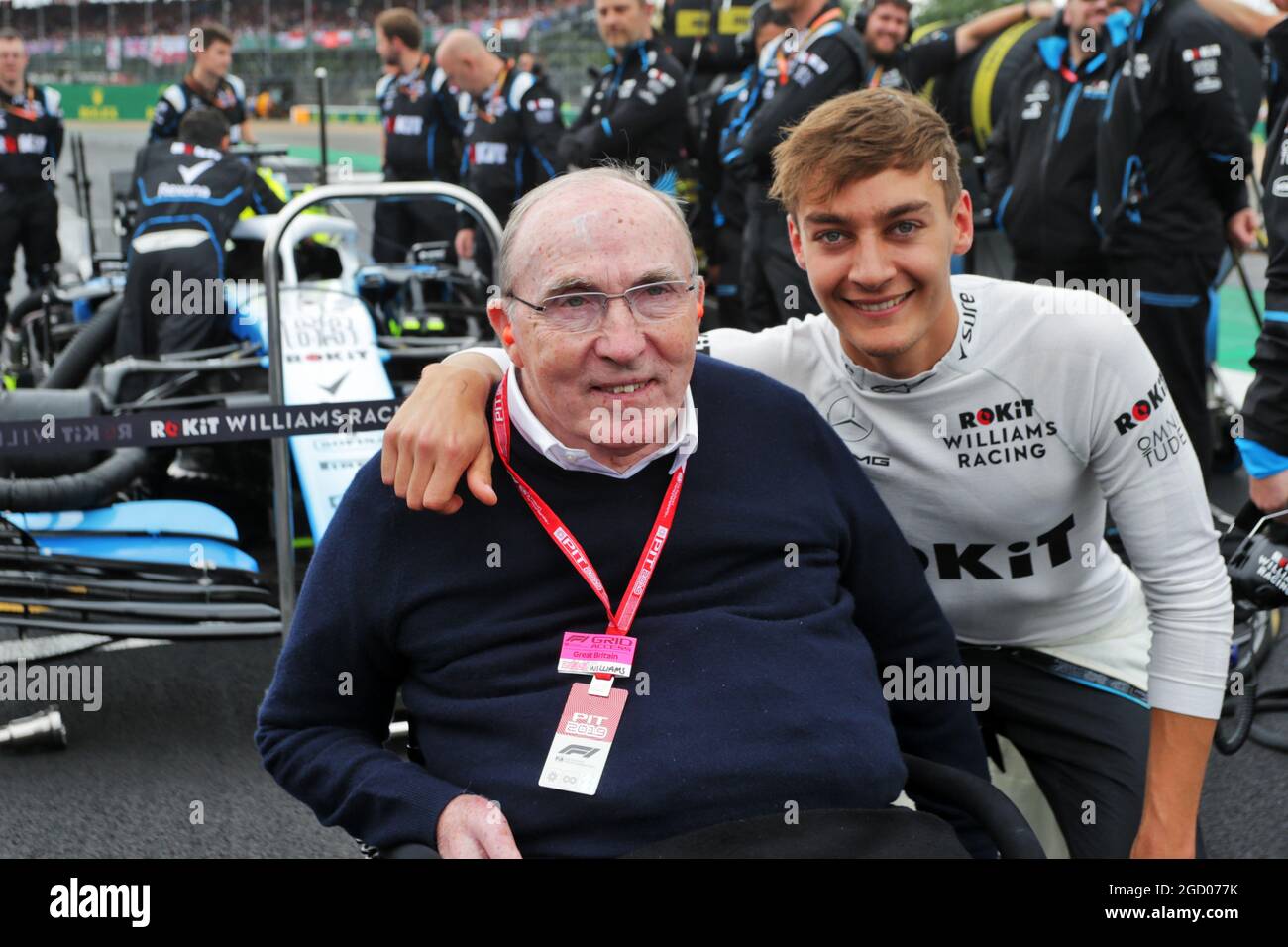 Frank Williams (GBR) Williams Team Owner con George Russell (GBR) Williams Racing in griglia. Gran Premio di Gran Bretagna, domenica 14 luglio 2019. Silverstone, Inghilterra. Foto Stock