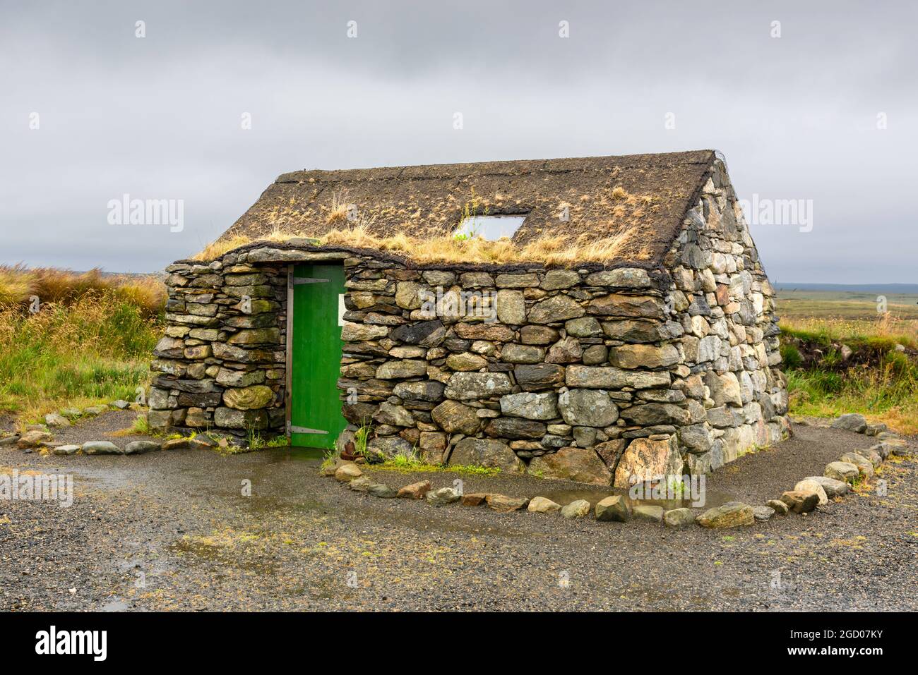 Uno Shieling sull'isola di Lewis nelle Ebridi esterne, Scozia Foto Stock