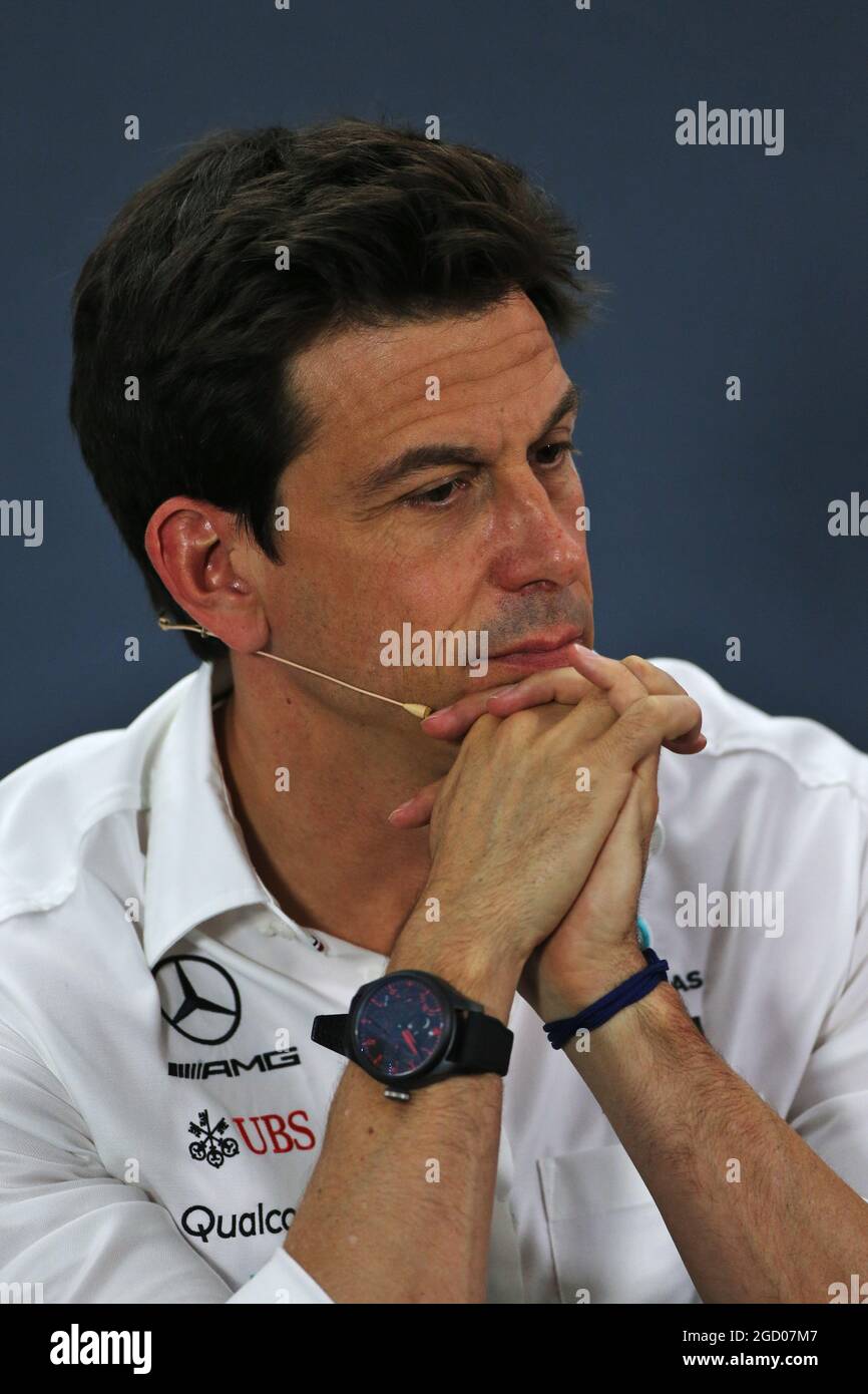 Toto Wolff (GER), azionista e Direttore Esecutivo di Mercedes AMG F1 alla Conferenza stampa della FIA. Gran Premio di Germania, venerdì 26 luglio 2019. Hockenheim, Germania. Foto Stock