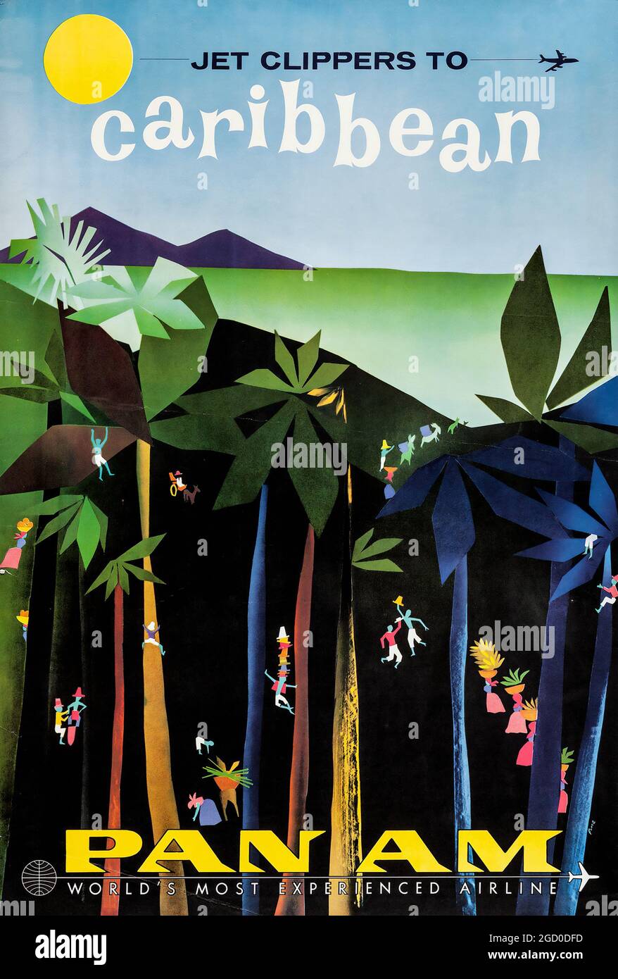 Caribbean by Clipper (Pan American Airways, c.1960s) poster di viaggio d'epoca Caraibi. Foto Stock