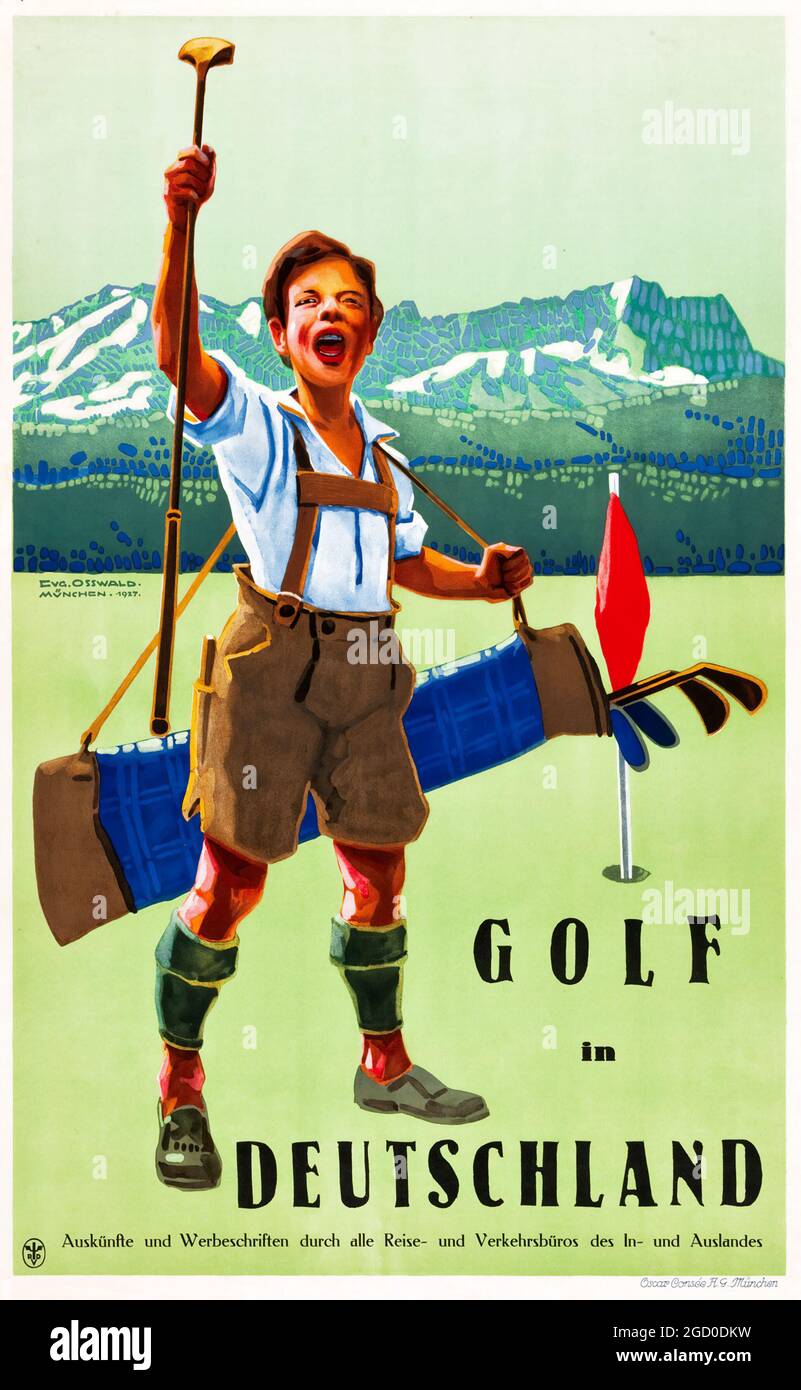 Poster di viaggio tedesco d'epoca (1927) Golf in Deutschland Foto Stock