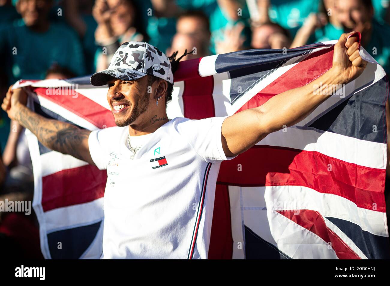 Lewis Hamilton (GBR) Mercedes AMG F1 festeggia la sua seconda posizione e il Campionato del mondo con la squadra. Gran Premio degli Stati Uniti, domenica 3 novembre 2019. Circuito delle Americhe, Austin, Texas, USA. Foto Stock